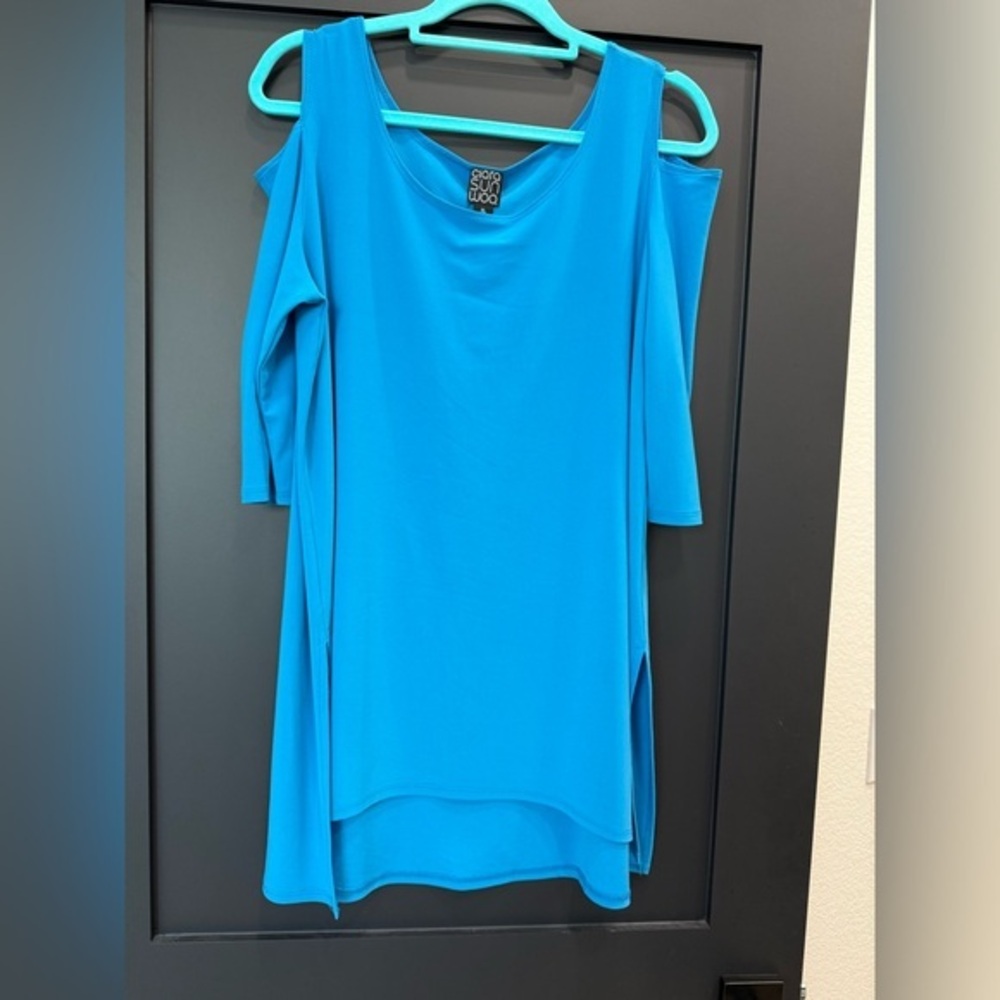 Clara Sunwoo Vibrant Turquoise Blue Cold Shoulder Tunic